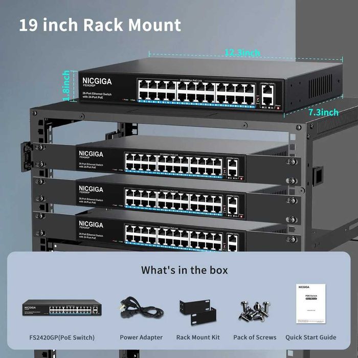 Switch NICGIGA 24 porturi negestionat PoE+ 320W,2 port Gigabit Uplink