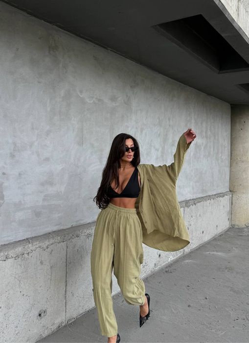 Сет риза и панталон петролено зелено