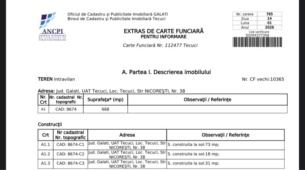 Casa Tecuci teren 670mp+anexe/2 iesiri strada Nicoresti-Andrei Saguna