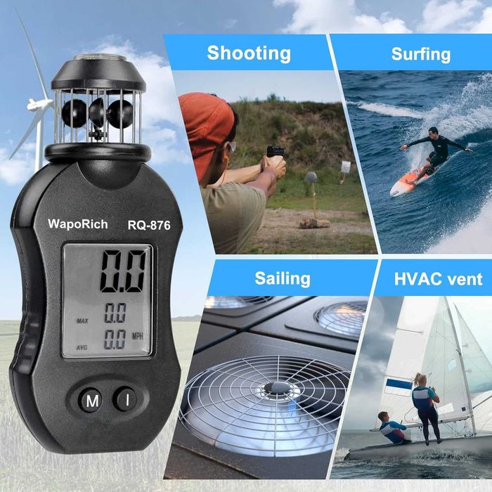 Ръчен анемометър за измерване на скоростта на вятъра с 360°