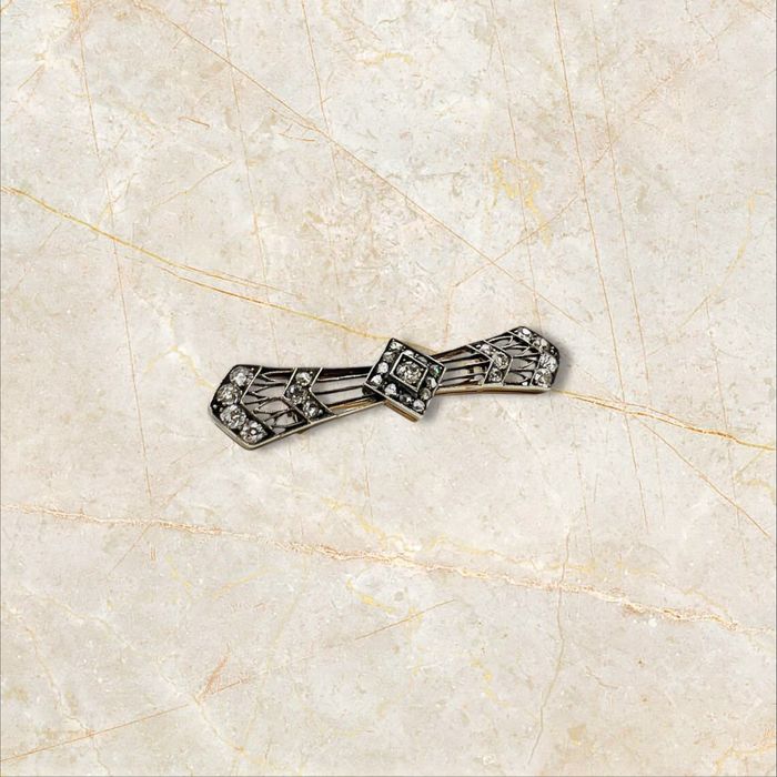 Антикварна брошка Арт Деко – 1.73 ct диаманти 14к злато и сребро