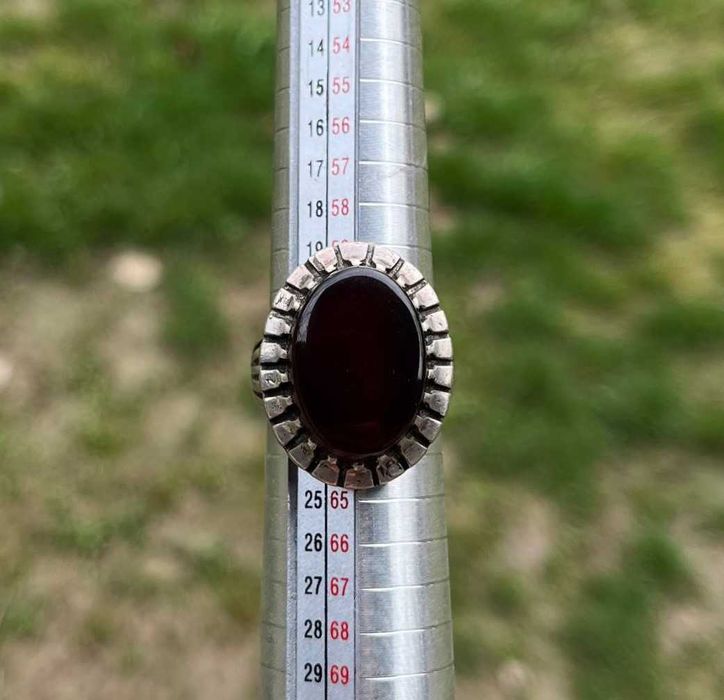 Мужской перстень из серебра с натуральным минералом/ Kumush uzuk 925