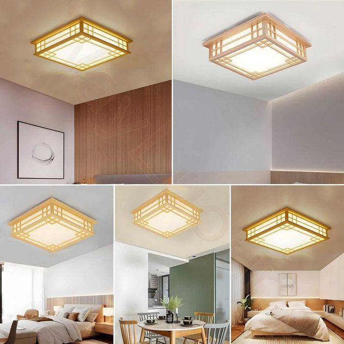Дървен полилей ЛЕД LED, японски стил, квадратна, дистанционно 215 216