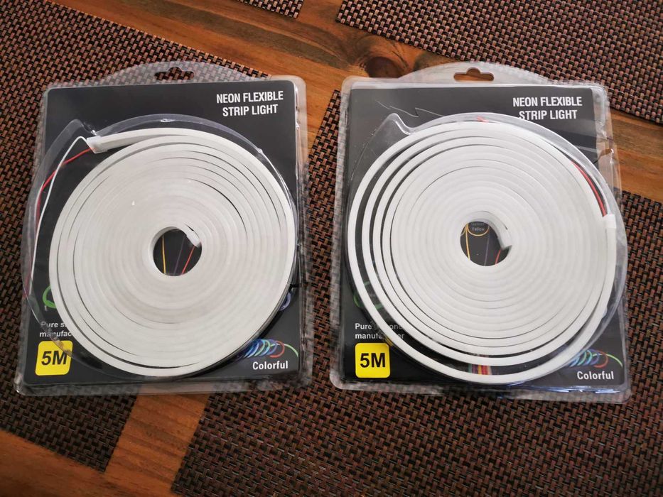 Banda led neon flexibila lumina alba calda 5 metri intrerupator sursa