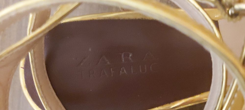 Sandale Piele Zara, aurii, toc 7 cm