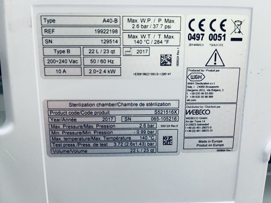 Autoclav W&H Lisa Webeco 2017 sterilizator stomatologie dental clinica