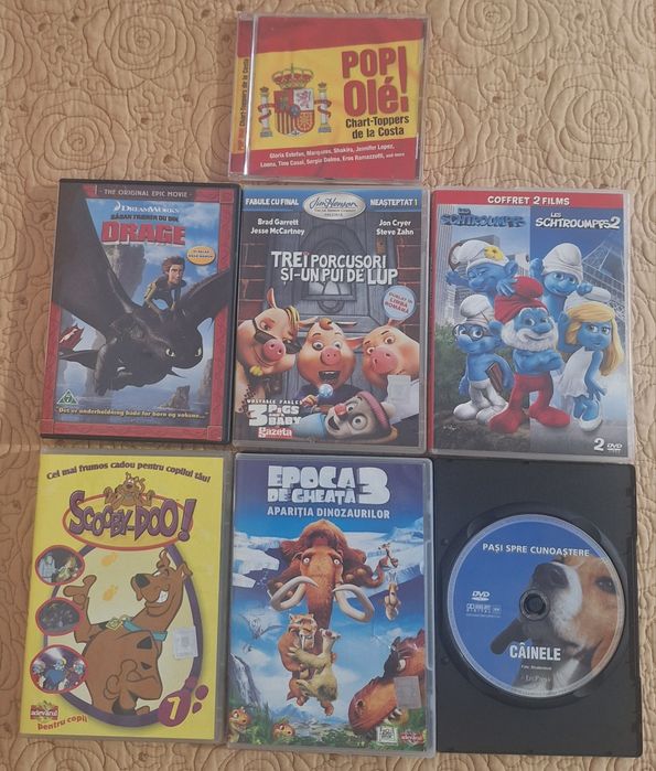 Lot 7 DVD-uri originale + 1 CD - Desene animate şi filme pentru copii