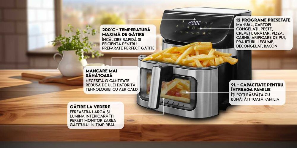 Friteuza Aer Cald (Airfryer) + Hartie de copt AirFryer 24 cm, 50 buc