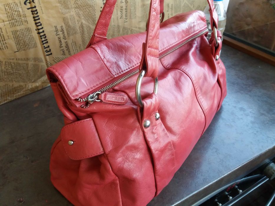 дамска червена чанта PICARD,кожена- естествена кожа