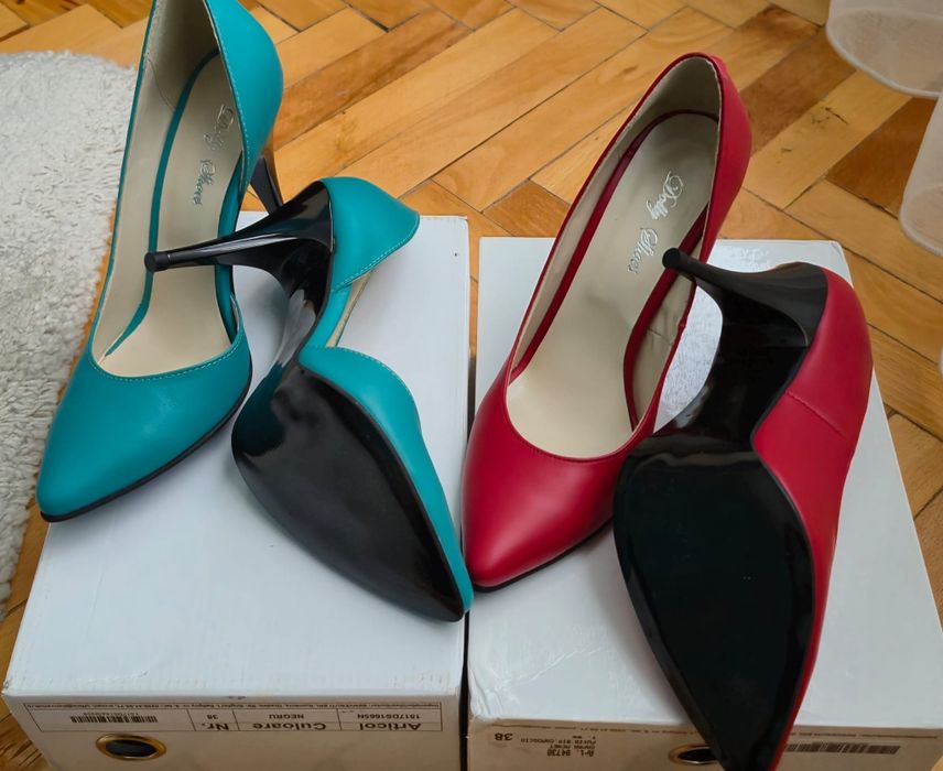 Pantofi stiletto noi piele naturala