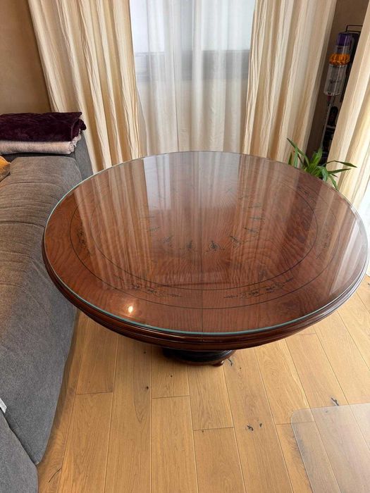 Set mobilier clasic lemn masiv:  masă + bufet + 6 scaune + cărucior