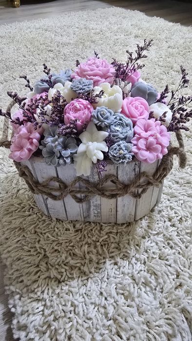 Buchet flori de ceară naturală(soia), handmade ideal pentru cadouri