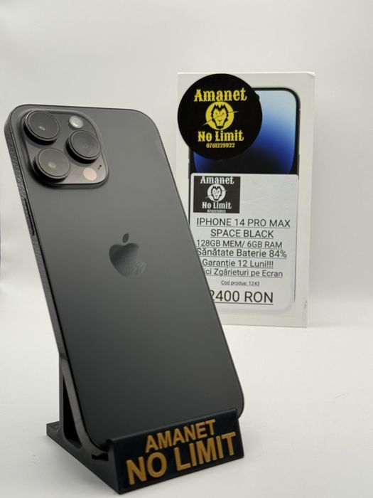 iPhone 14 Pro max 128GB Black Baterie 84% Garantie 1An,AMANET NO LIMIT
