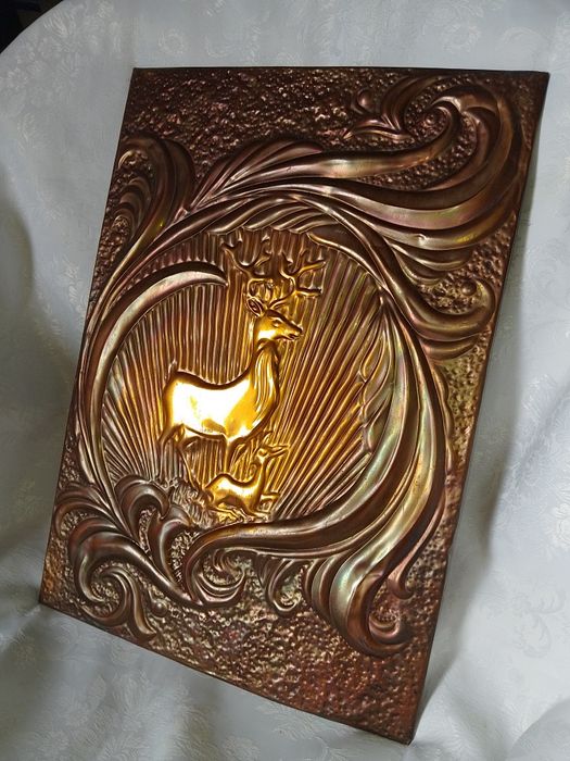 Стара Медна Декоративна Картина , Медно Пано -  Елен