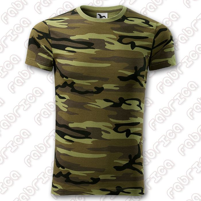 Tricou de vanatoare, model camuflaj verde/maro/gri, diverse marimi