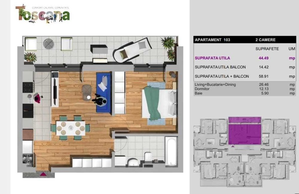 Apartament de vanzare 2 camere Otopeni, complex Toscana