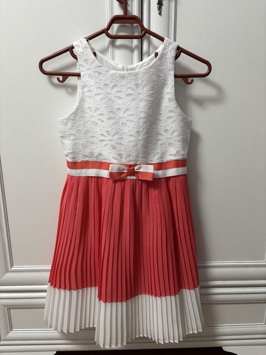 Rochita fete 10-12 ani, portocaliu cu alb, material f bun