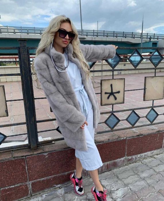 Haina vizon blana naturala , Haină de nurcă , 4 in 1 Transformer