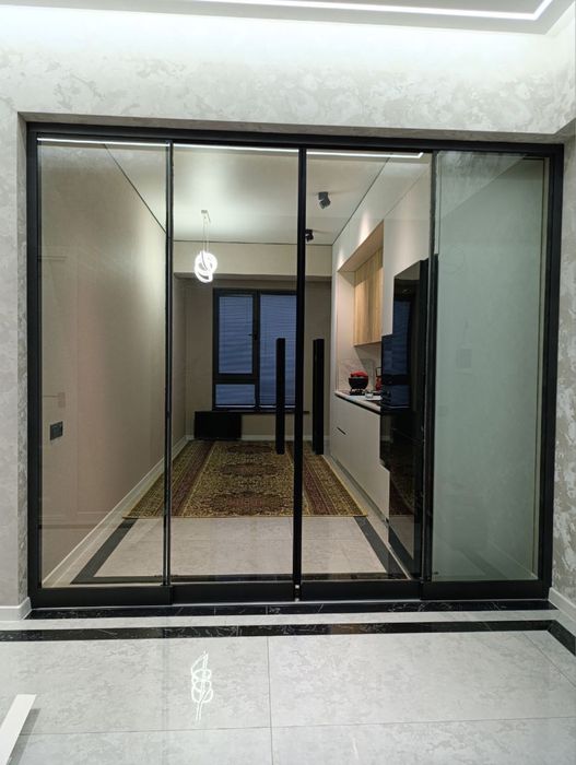 Лофт раздвижные двери 10 мм калёние стекло