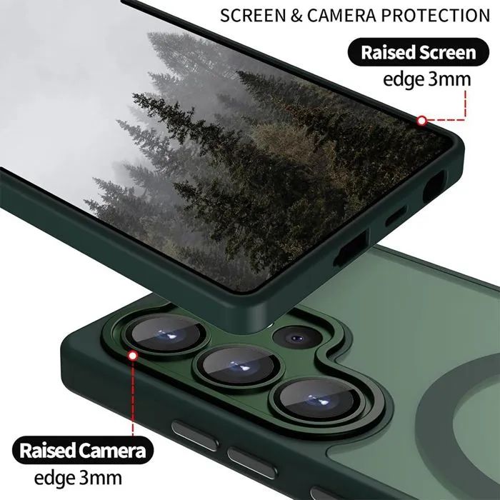 Матов magsafe кейс за samsung galaxy s26 ultra - тъмно зелен - със защ