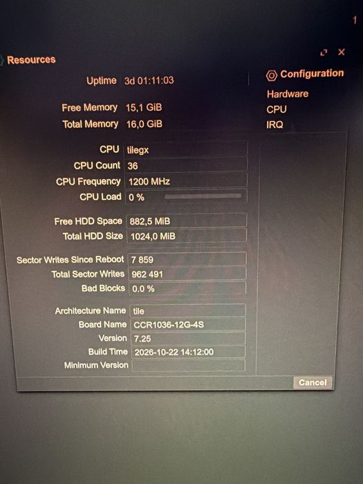 Mikrotik CCR 1036-12G-4S 16GB RAM