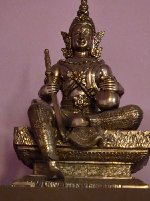Statuetă Veche din Bronz Masiv, Zeul Vishvakarma, 30 cm, 4 kg