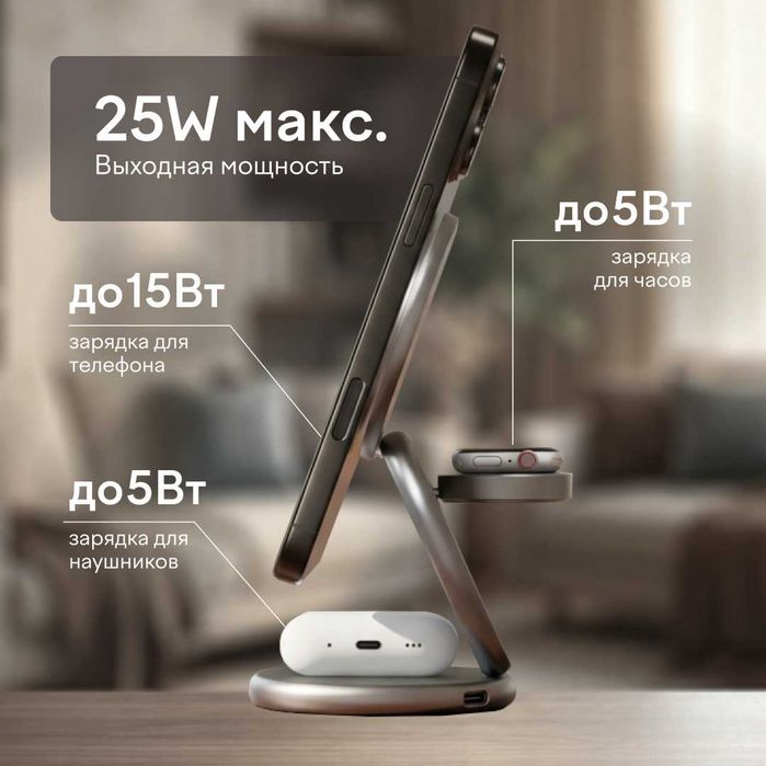 Зарядная станция 3 в 1 Magssory Signature Disc Pro Qi2 для Apple