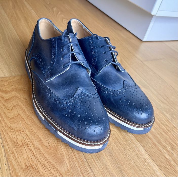 Pantofi Brogue / Oxford piele naturală albastru mărimea 40 (ca noi)
