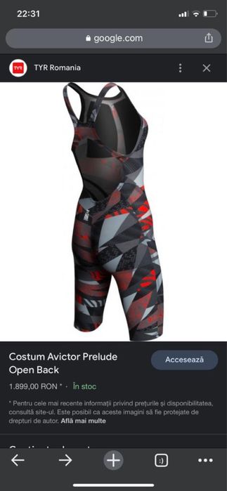 Vand costum inot fete TYR