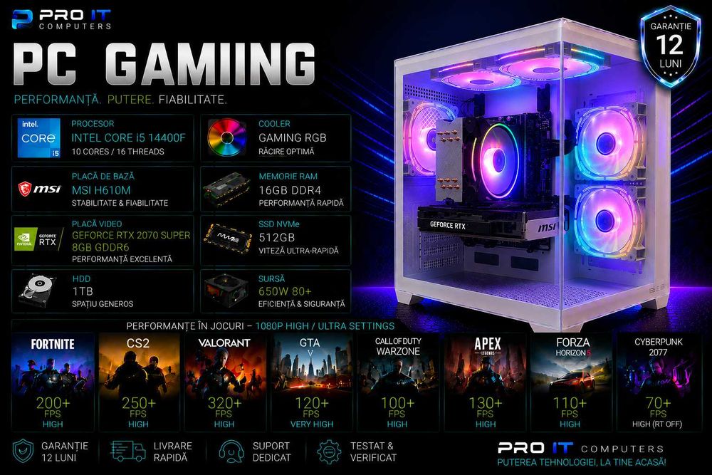 PC Gaming i5 14400f, ram 16GB, RTX 2070 8GB DDR6, 512 Nvme, 1TB Hdd