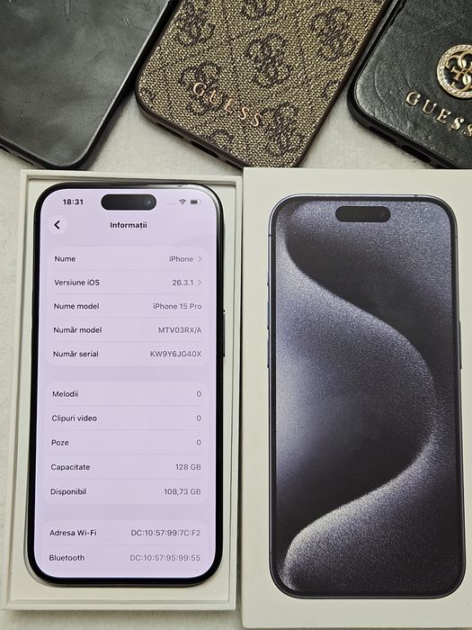 Iphone 15 pro Blue Titanium 87% baterie Full box ca nou