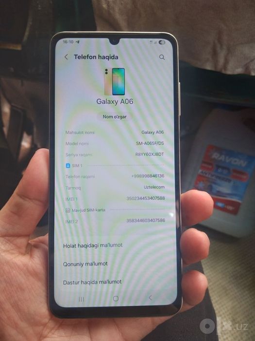 Samsung a06 telfon sotiladi   holati idiyal  bir qoll ishltilgan