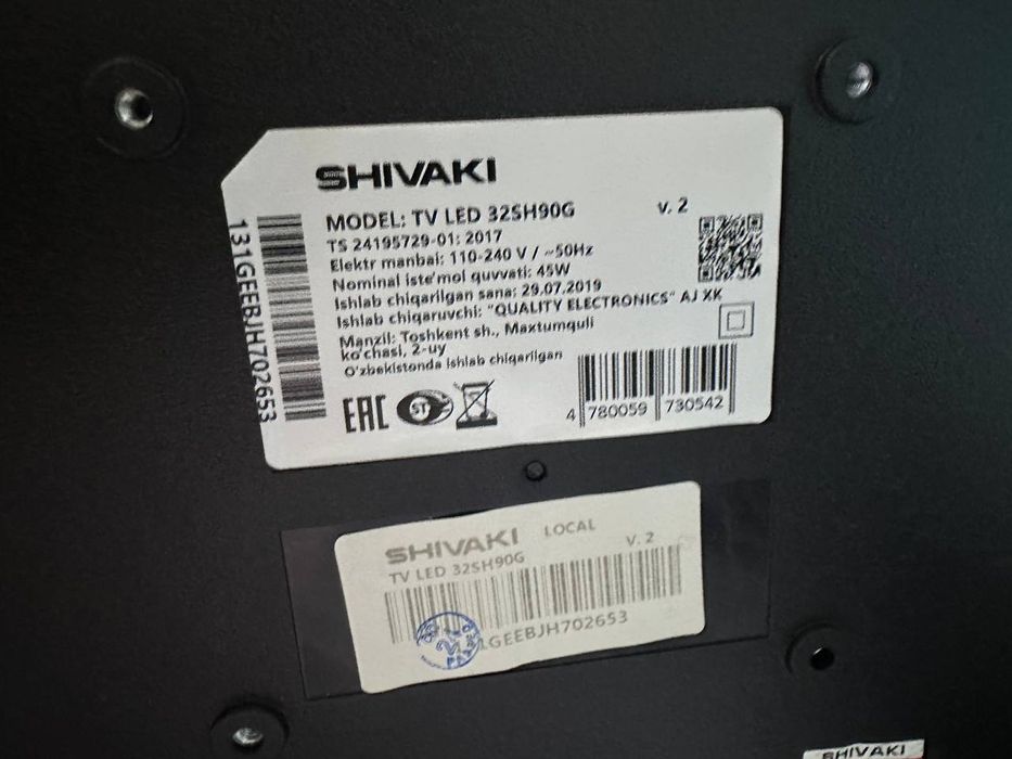 TV 32 Shivaki original yangi pachka bez smart