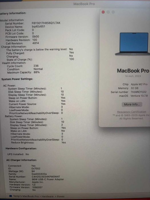 Apple Macbook 14" M2 Pro 32GB RAM 512GB SSD