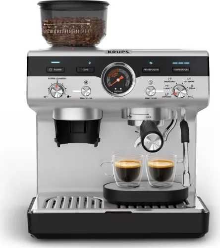 Espressor manual cu rasnita Krups Precision XP801T10, 15 bari, rezervor apa detasabil 3.5 L, 30 trepte de rasnire