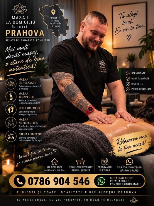 Masaj la domiciliu în Prahova | Relaxare • Terapeutic • Reflexoterapie