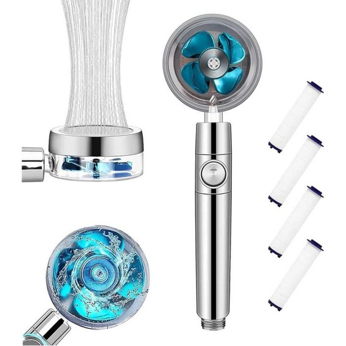 Слушалка за душ с перка и 3D ефект на водата и 360 градуса завъртане.