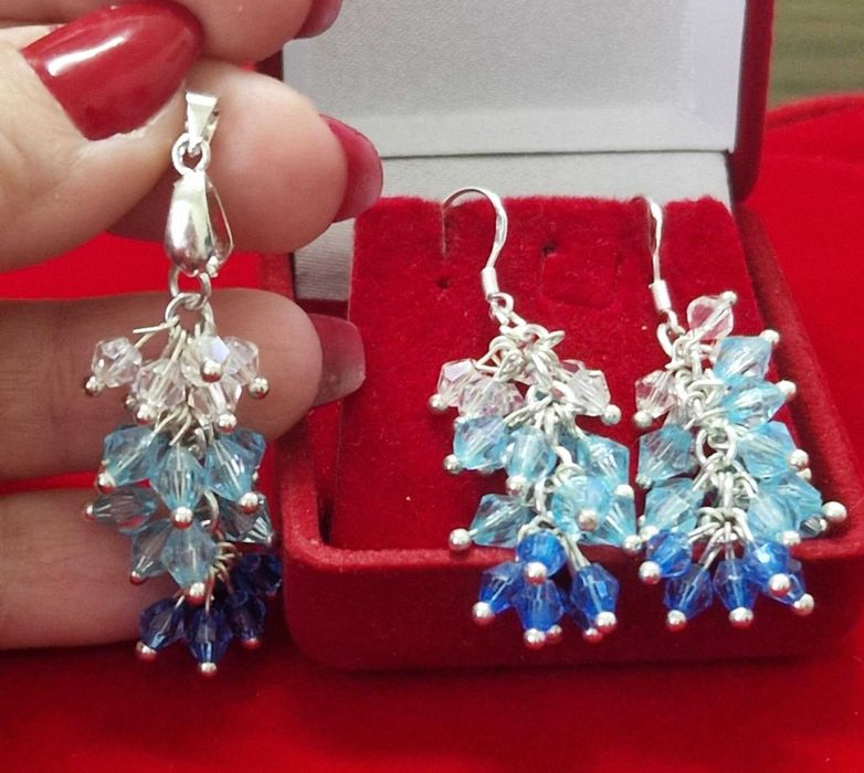 AG173,set argint 925,nou/marcat,candelabru, deosebit, cristale bohemia