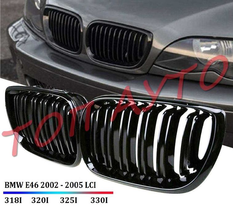 Двойни Бъбреци Решетки БМВ BMW E46 Седан LCI 2002-2005 Черен Гланц Лак