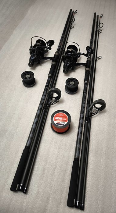 SET 2 Lansete Tactics 3.90m 5LBS 3 segmente + 2 Mulinete AVIATOR DP80