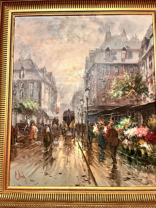 Tablou școală franceză semnat ulei pe pânz