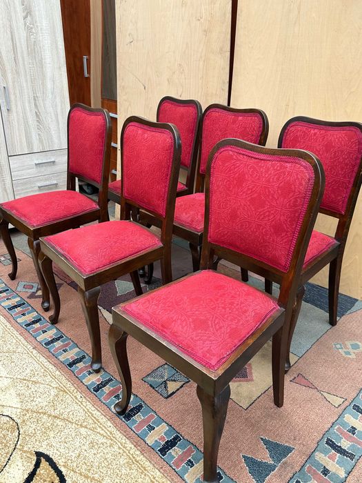 Set 6 Scaune Vintage Stil; Scaun din lemn cu sezut si spatar tapitat