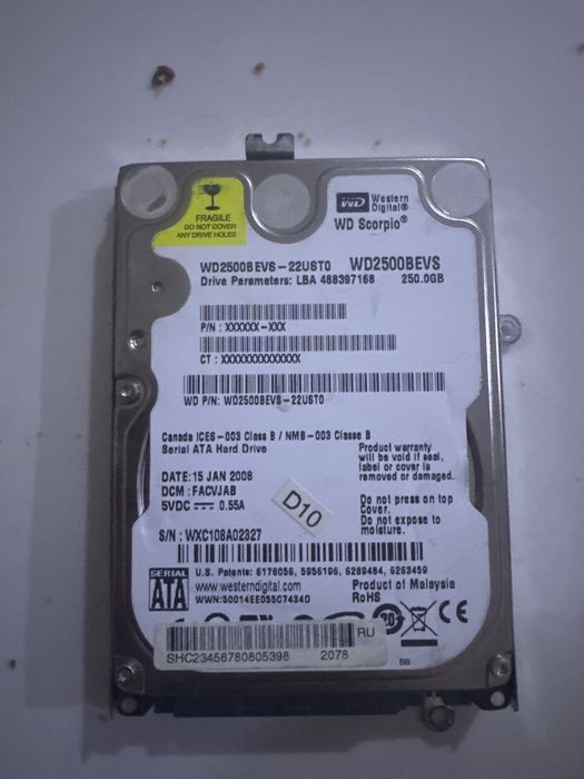 Жесткий диск 250гб WD Scorpio