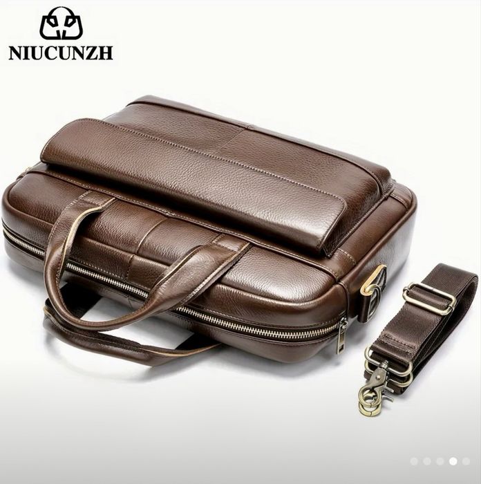 Мъжка кожена бизнес чанта•Ежедневно куфарче за лаптоп15”/-10% Промоция