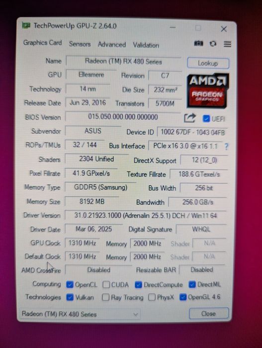Видеокарта ROG STRIX RX 480 8GB