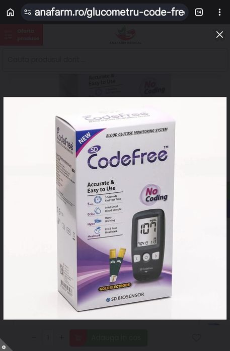 Glucometru Code Free, plus 100 teste