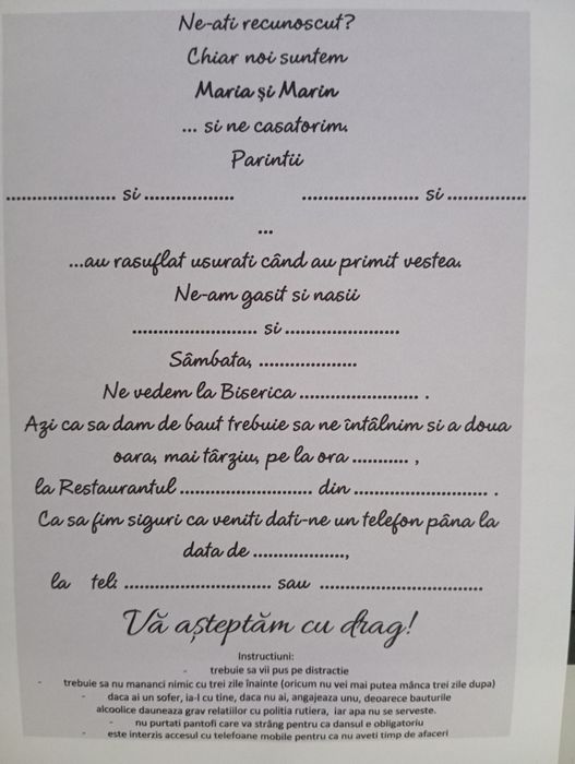Invitatii nunta/botez- model unicat.