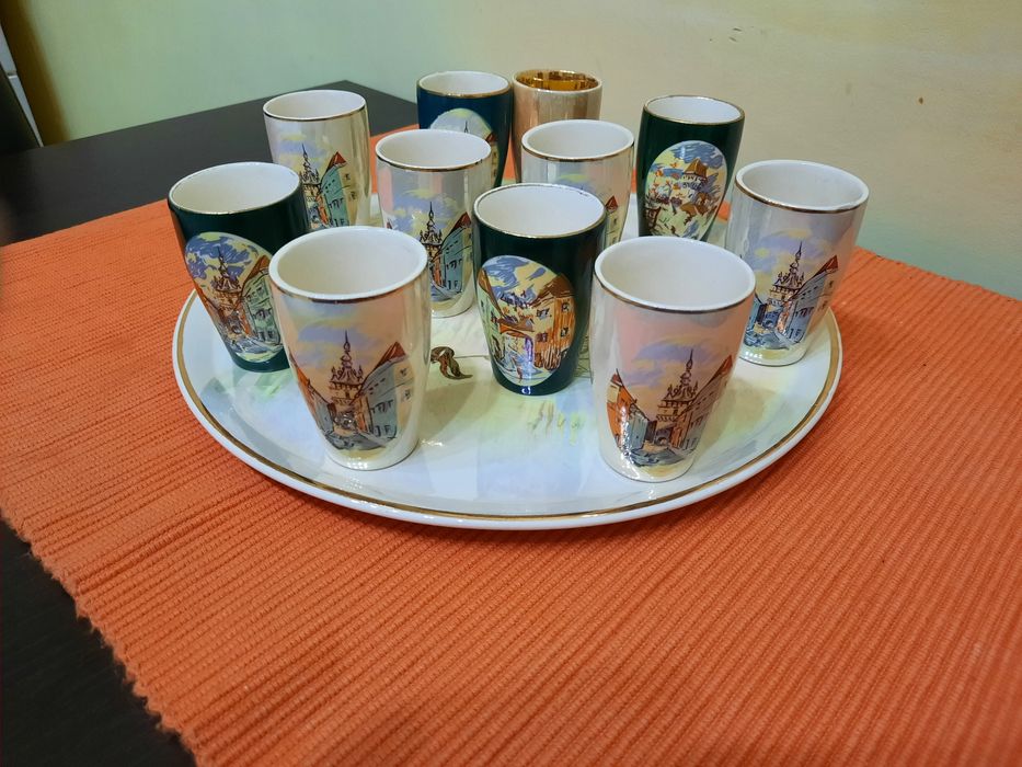 Servicii vintage cafea/tuica 6/11 pers pictate manual