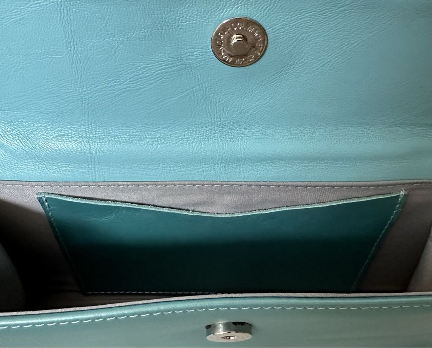 Plic de mână din piele naturală, handmade in Ro, turcoaz, Nou