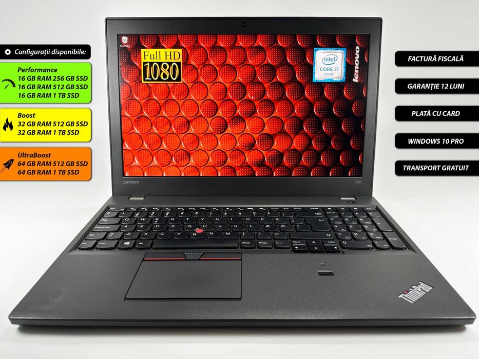 Laptop Lenovo Thinkpad T560 Intel i7 8 gb ram 128 gb ssd Ecran 15.6 inch Full HD Taste iluminate Gama Business Factura si Garantie 1 an